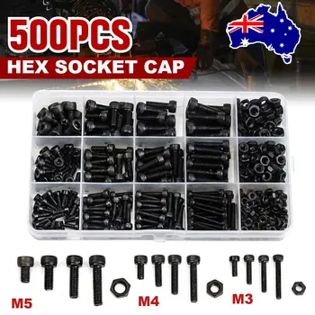 

500pcs M3 M4 M5 Hex Socket Head Cap Screw Set Alloy Steel Hexagon Flat Round Cap Head Screws Set Kit Assortment For DIY