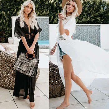 

Beach Dress Women Hollow Crochet Cover-ups Bathing Suit Swimsuit Sexy Lace Beach Wear Tunic White Swimwear Dress Bikini Cover Up