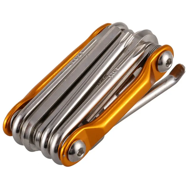 cheap 11 in 1 Mini Bicycle Repairing Tool Set Screwdriver + Socket Head Wrench + Chain Cutter Portable Multitool Glod