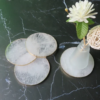 

Nordic Simple Natural Powder Crystal Coaster Green Agate Coasters Round Marble Insulation Pad Living Room Furniture Decoration