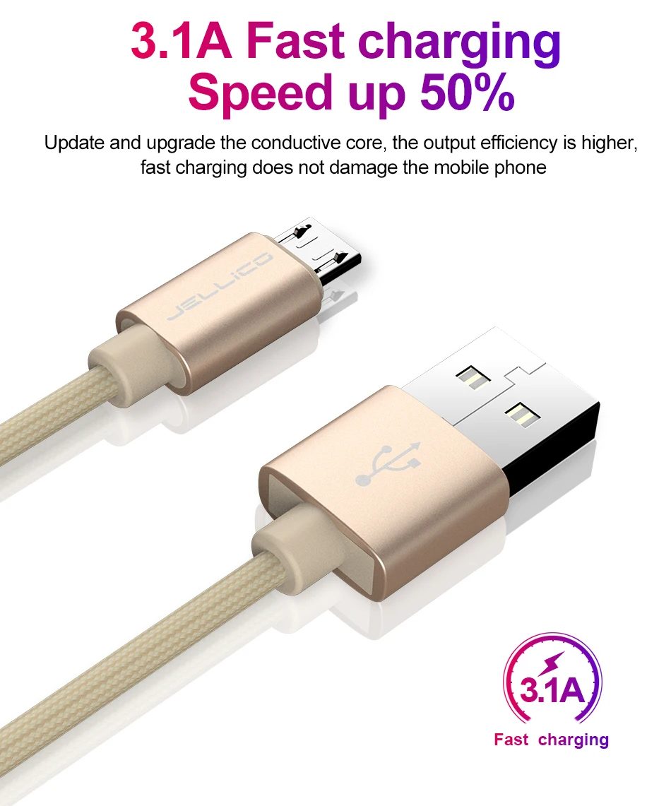 Кабель Micro USB Jellico 3 А кабель для быстрой зарядки и передачи данных Samsung Xiaomi Redmi Note 4 5