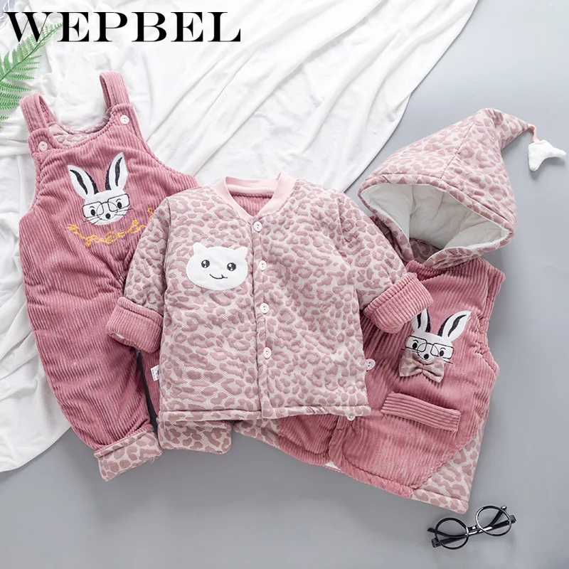 WEPBEL 3Pcs Winter Warm Infant Toddler Baby Cotton Jacket Coat Straps Thickening Pants Newborn Baby Outfits for Boys Girls