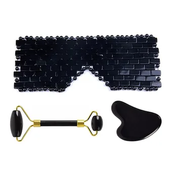 

2020 New Jade Eye Mask Natural Black Obsidian Facial Massage Roller Guasha Set Eye Massager Therapy Jade Stone Skin Care Tool