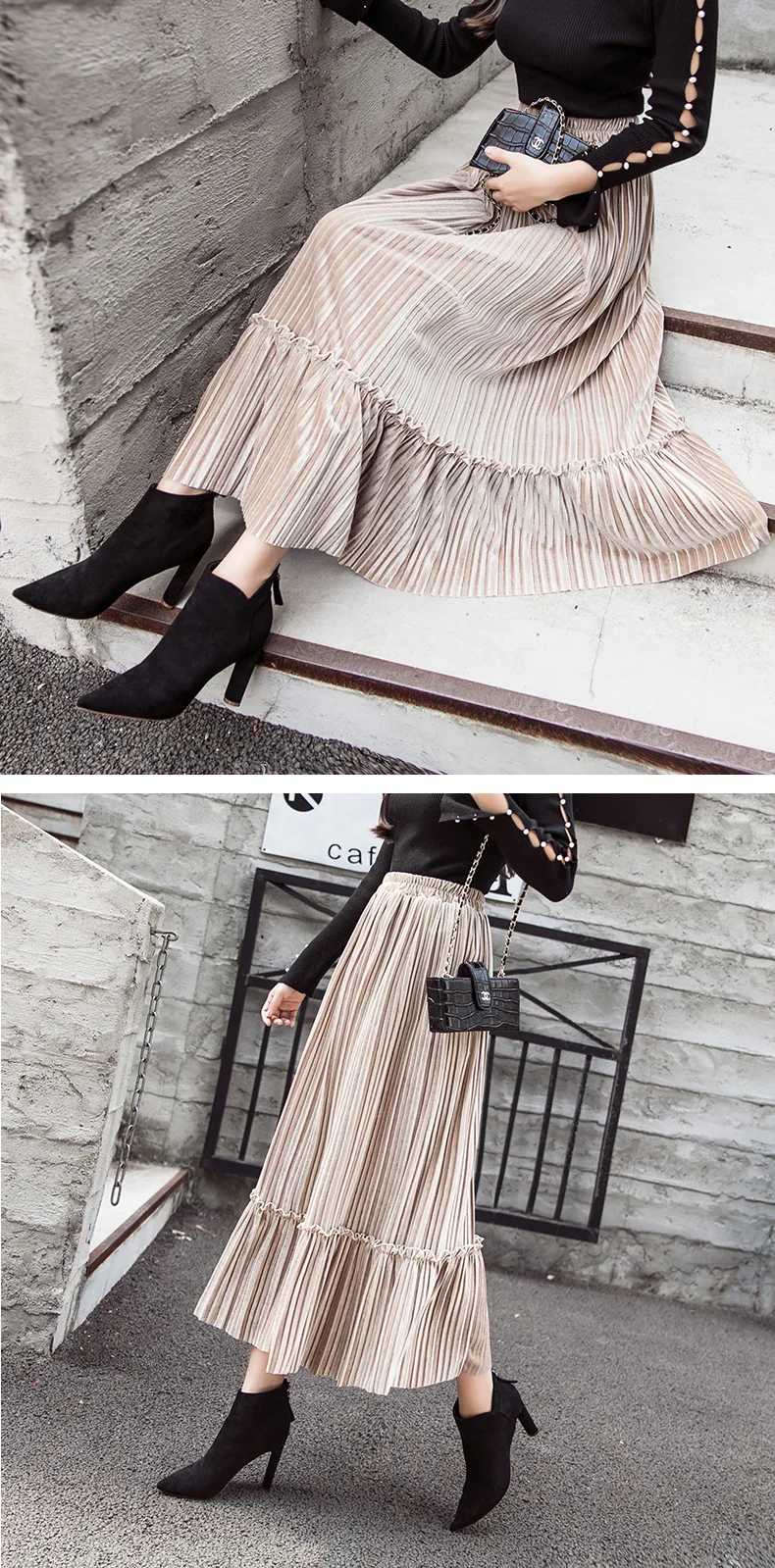 Heydress осень зима корейский стиль Длинная бархатная женская юбка женская плиссированная Повседневная Эластичная Высокая талия женские юбки