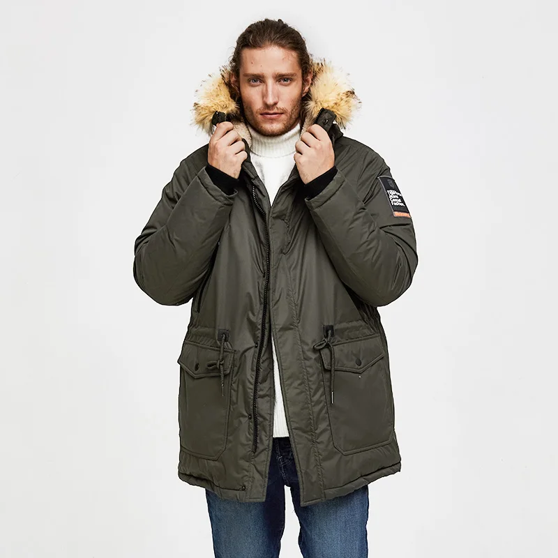 Skup TIGER FORCE mężczyźni Parka z kapturem kurtka zimowa dla mężczyzn kołnierz ze sztucznego futra ciepły płaszcz regulowana talia ocieplane płaszcze mężczyźni Snowjacket