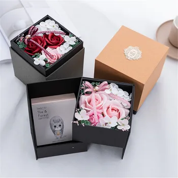 

Double rotating jewelry gift box Christmas and valentine's day gifts Manufacturers direct soap flower gift box