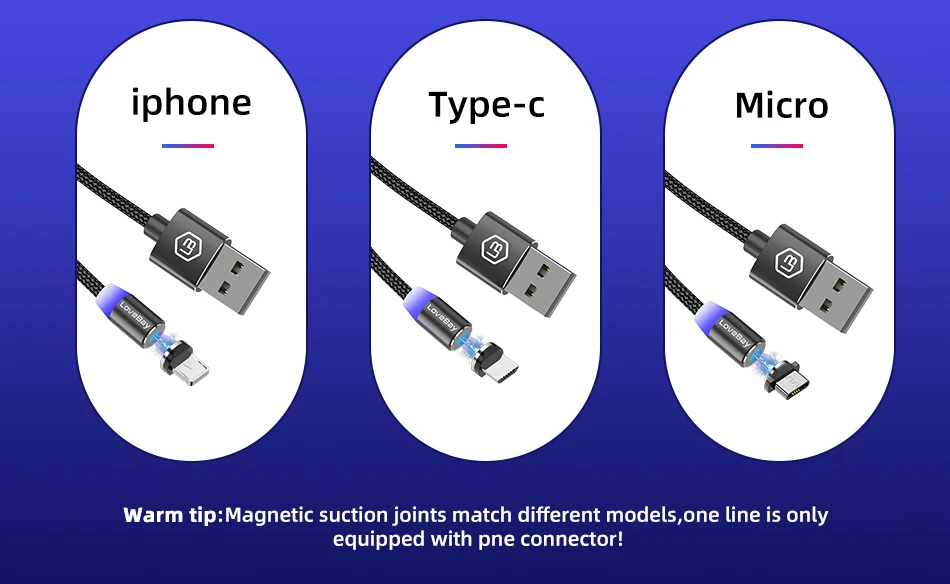 Lovebay Магнитный USB кабель для быстрой зарядки для type C Micro USB шнур Магнит USB кабель для мобильного телефона USB шнур