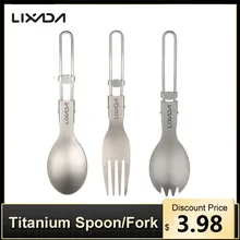 Lixada acampamento dobrável colher de titânio spork acampamento utensílios de mesa colher de piquenique ao ar livre leve utensílios de mesa caminhadas acampamento 캠핑(China)