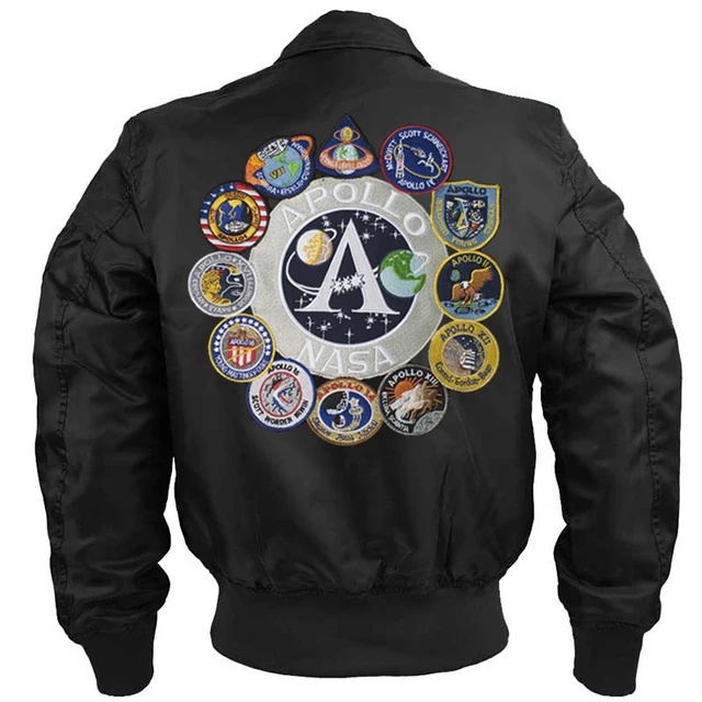 Apollo Mission parches para hombre, chaqueta de vuelo, piloto de la Fuerza Aérea, abrigo de béisbol del ejército, cortavientos impermeable, ropa para hombre, venta al por mayor 1