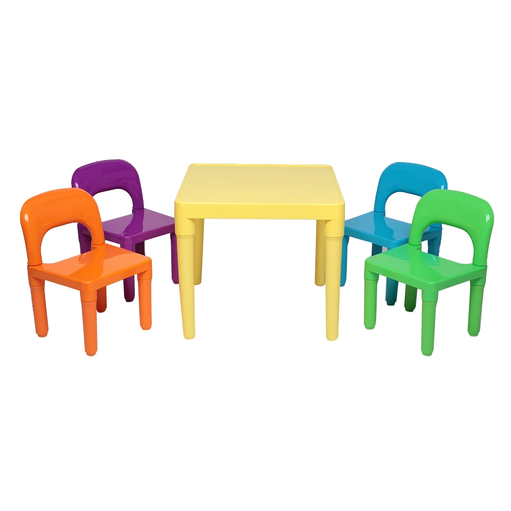 

Plastic Kids Table with 4 Chairs Set for Boys Girls Toddler Reading Writing QP2