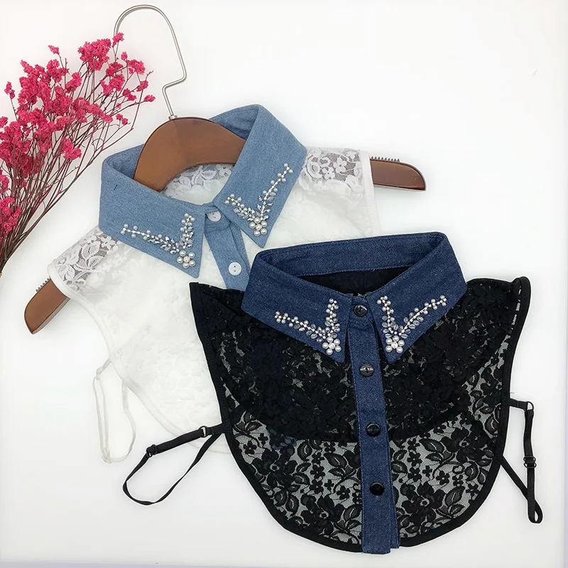 

Floral Lace Hollow Fake Collar Women Shirt Female Detachable Collars Lady Removable Lapel Half Shirt Turn Down False Collar