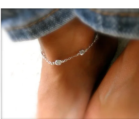 summer beach AAA cubic zirconia chain women jewelry cz station 925 sterling silver cz anklet for womens 23+5cm anklet bracelets,silver anklets