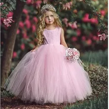Новинка; розовое Пышное фатиновое платье с цветочным узором для девочек на свадьбу; кружевное бальное платье; детская одежда для особых случаев