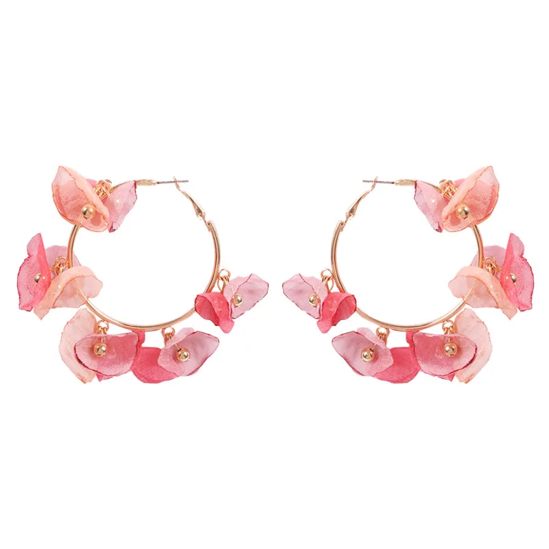 pink-multicolor Серьги-кольца цветок для женщин, большие круглые серьги ручной работы, богемные серьги из пряжи, ювелирные изделия для свадебной вечеринки E69831 - Окраска металла: pink-multicolor