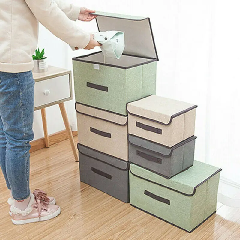 

1 Pcs Large Foldable Storage Bin Closet Clothes Box Container Organizer Fabric Basket 3 Colors Optional