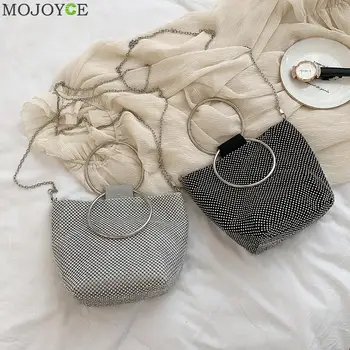 

Fashion Women Rhinestone Messenger Shoulder Totes Bag Ladies Shiny Chain Bucket Travel Dinner Evening Handbag