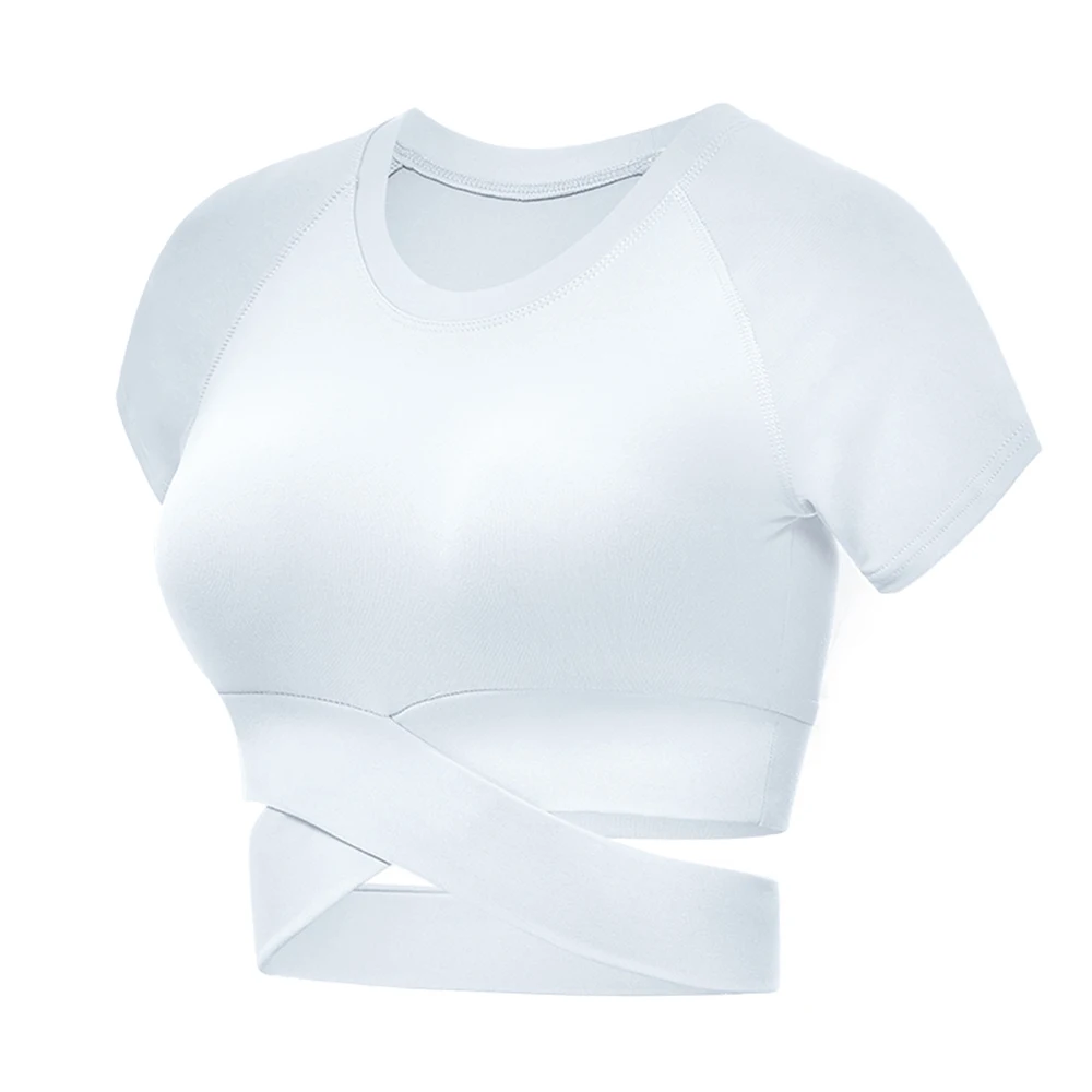 Рубашка для йоги Midriff-baring, женские топы для занятий спортом на открытом воздухе, футболка с короткими рукавами для бега, Женская футболка для занятий фитнесом и тренировкой - Цвет: Белый