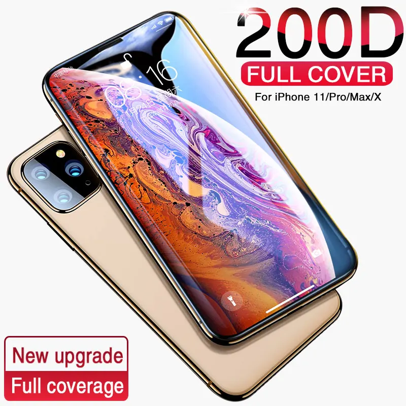 

200D Curved Protective Tempered Glass On For iPhone X XR XS 11 Pro Xs Max screen protector on iPhone 6S 7 8 Plus X Glass Film