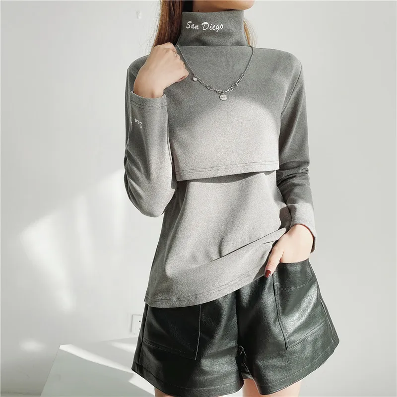 High Collar Base Feeding T-Shirt Long Sleeve T-shirt Breastfeeding Clothes For Nursing Mothers Clothes For Pregnant Women 8584