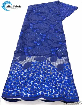 

Alisa african blue lace fabric with sequins embroidery coarse mesh fabrics design 5 yards/piece french net laces for party dress