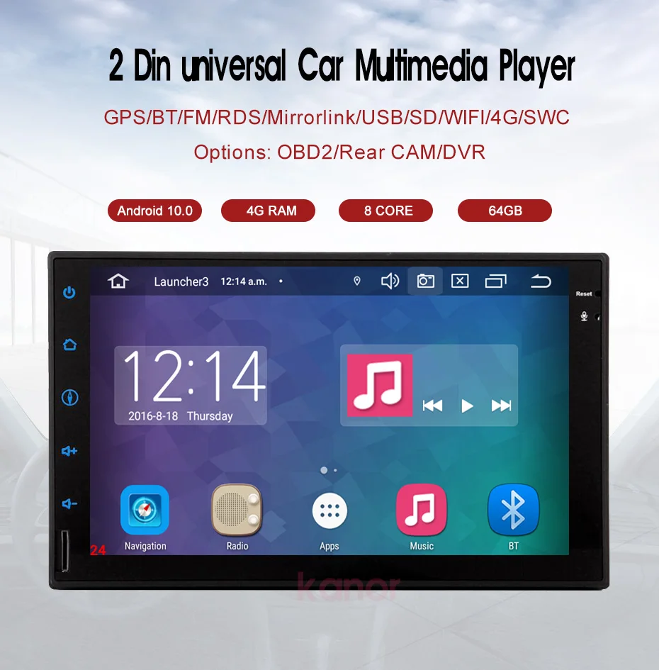 Octa Core RAM 4G ROM 64G 2 Din Android 10.0 Universal Car Audio Stereo Radio With GPS WiFi GPS Navigation Video Head Unit