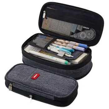 

Pencil Case Canvas Double Layer Large Capacity Kids School Stationery Supplies Make Up Bag Pen Box Student Pouch Gift