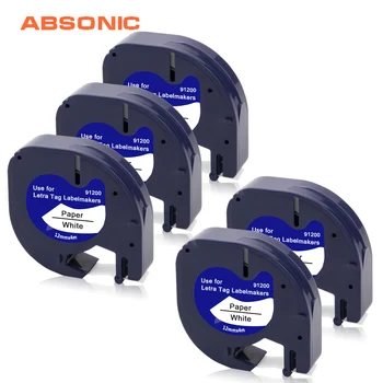

Absonic 5PCS 91200 Black on White Paper Label Tapes Cartridge Compatible for Dymo Typewriter LT-100H LT-100T Tag Printer Ribbons