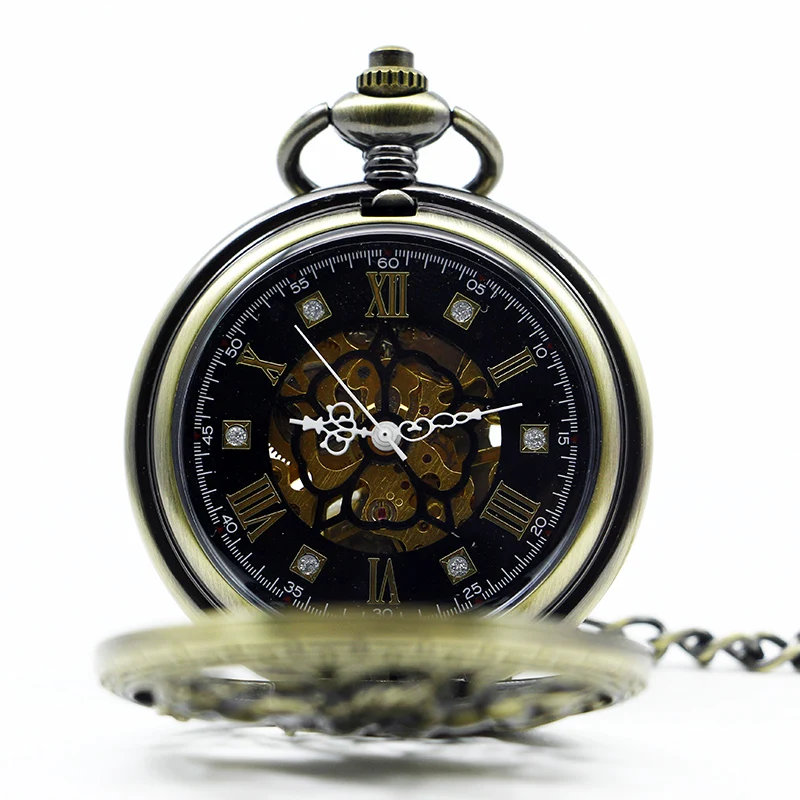 Vintage Mechanical Pocket Watch Men Roman Numerals Display Transparent Pendant Watch Gifts for Women Hand Winding Fob Clock