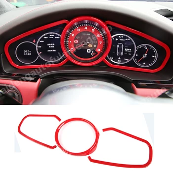 

3pcs For Porsche Cayenne 2018 2019 ABS Carbon Fiber Red Interior front dashboard Decorative frame cover trim Car Styling
