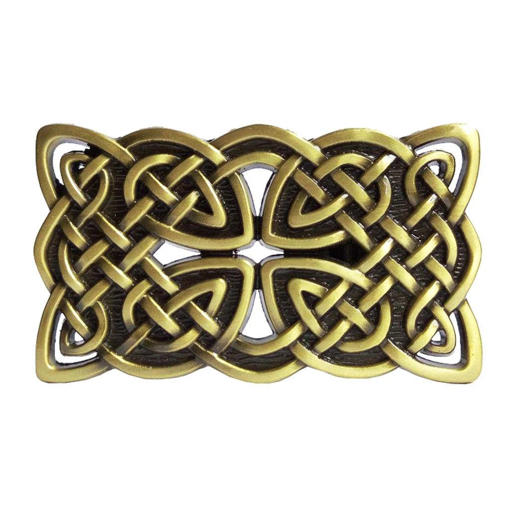 Rectangle Irish  Cross and Knot Vintage Leather Belt Buckle Bronze