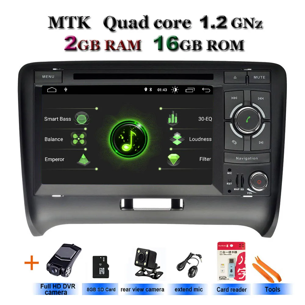 5USB DSP ips 4G 64G Android 9,0 2 DIN автомобильный DVD gps для Audi TT MK2 8J 2006 2007 2008 2009 2010 2011 2012 мультимедийный плеер радио - Цвет: A7 Rear-Dvr cam