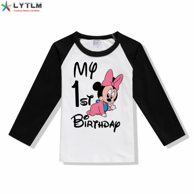 LYTLM/Одежда для маленьких девочек; футболка Fille My 1st Birthday для маленьких девочек; Jongens Kleding; топы для маленьких девочек; футболки для девочек с длинными рукавами - Цвет: CX Raglan Black