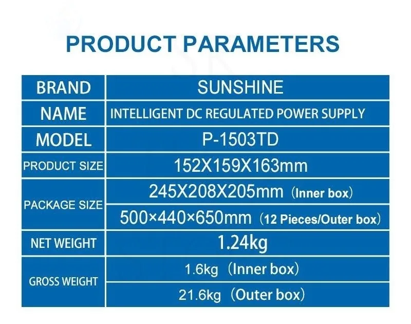 15V 3A Sunshine P-1503TD intelligent DC Regulated Power Supply For Phone Repair Detect Currency Voltage Power On/off Test Tool