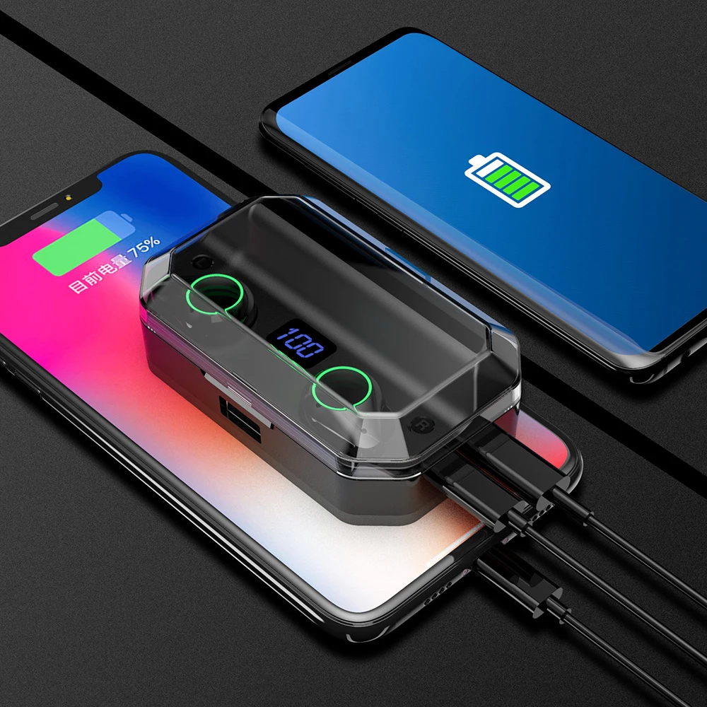 TWS Bluetooth 5,0 наушники 6D стерео беспроводные гарнитуры IPX7 водонепроницаемые с 7000 мАч светодиодный внешний Смарт-аккумулятор шумоподавление наушники