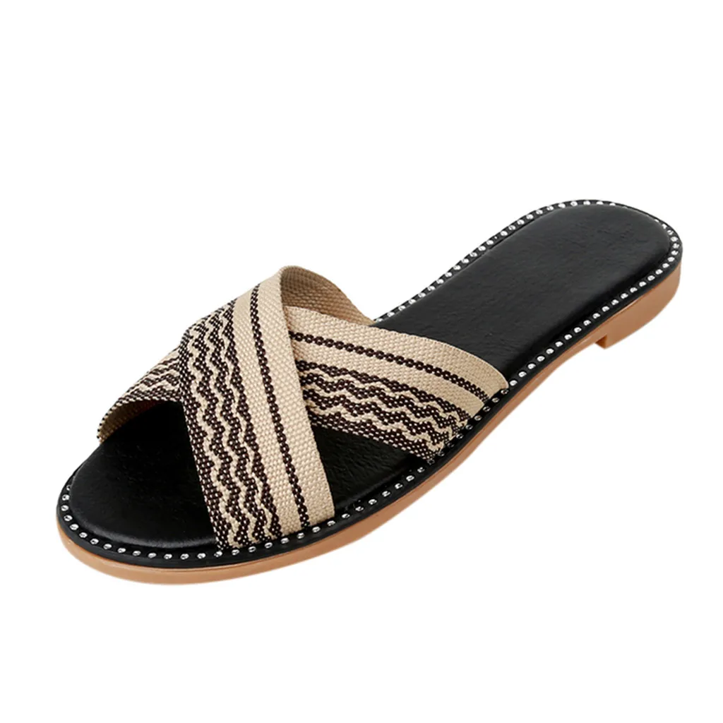 

Women's Striped National Style Slippers Cross-Woven Roman Style Beach Flip-Flops Cross-knit Roman style striped flip-flops F925
