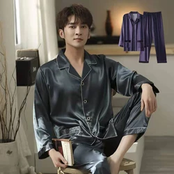 Men's Home Service Suits Silk Satin Long Sleeve Large Size Comfortable Breathable Sleepwear Young Middle-aged Clothing Noble