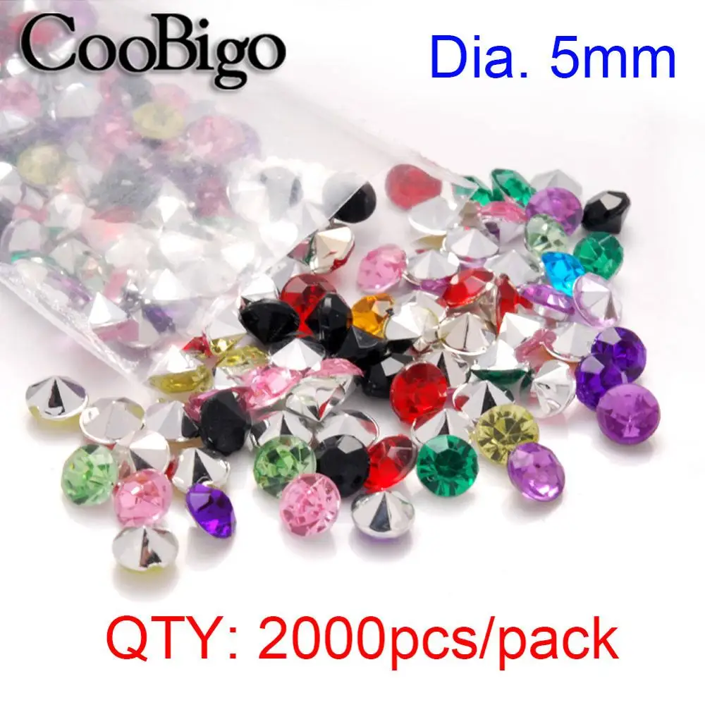Dia. 5mm 2000pcs Round Pointed 4mm 5mm 8mm Mixed Color Foil Backed Czech Crystal Rhinestones Jewels Faceted Glass Stone Nail Art Beads DIY Craft - Цвет: Dia. 5mm 2000pcs
