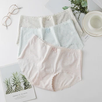 

Pure Cotton Seamless Underwear Women's Middle Waist One-piece Wave Side Ladies Soft And Light Briefs