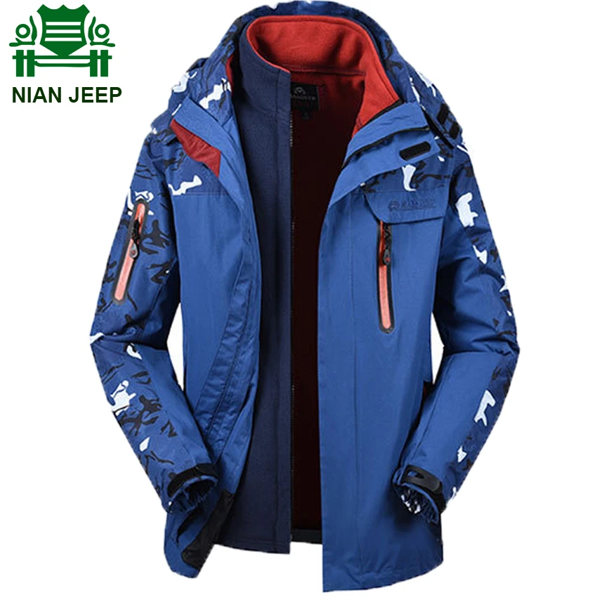 

NIAN JEEP Brand Clothing Men's Hooded Windbreaker Jackets Detachable Liner and Hat Outwear Waterproof Coat Men 165