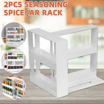

Kitchen Spice Rack Organizer Multi-Function Rotating Shelf Storage Slide Spice Rack Seasoning Kitchen Storage Holders & Racks