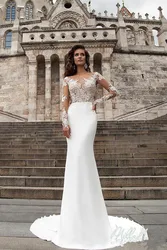 Beach Vestido De Noiva Muslim Wedding Dresses Mermaid Long Sleeves Appliques See Through Boho Wedding Gown Bridal Dress