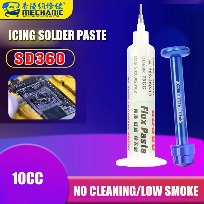 

Mechanic SD360 10CC Solder Paste Flux Transparent No-clean Welding Flux For Mobile Phone PCB PGA BGA SMD Repair With Booster