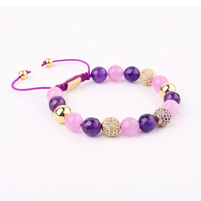 High Quality 10mm Natural Stone Purple Jade Beads Friendship Macrame Bracelet Women - Image 5