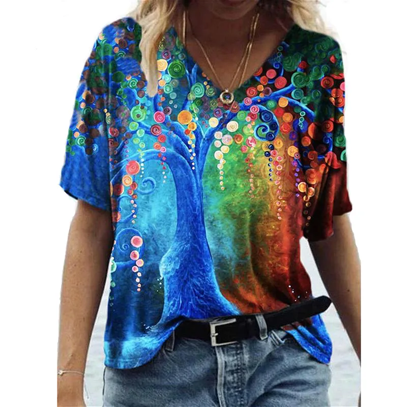 Harajuku-ropa informal con estampado para mujer, camisetas holgadas de manga corta, camisetas Hipster de calle, camisetas con cuello en V para mujer 2021