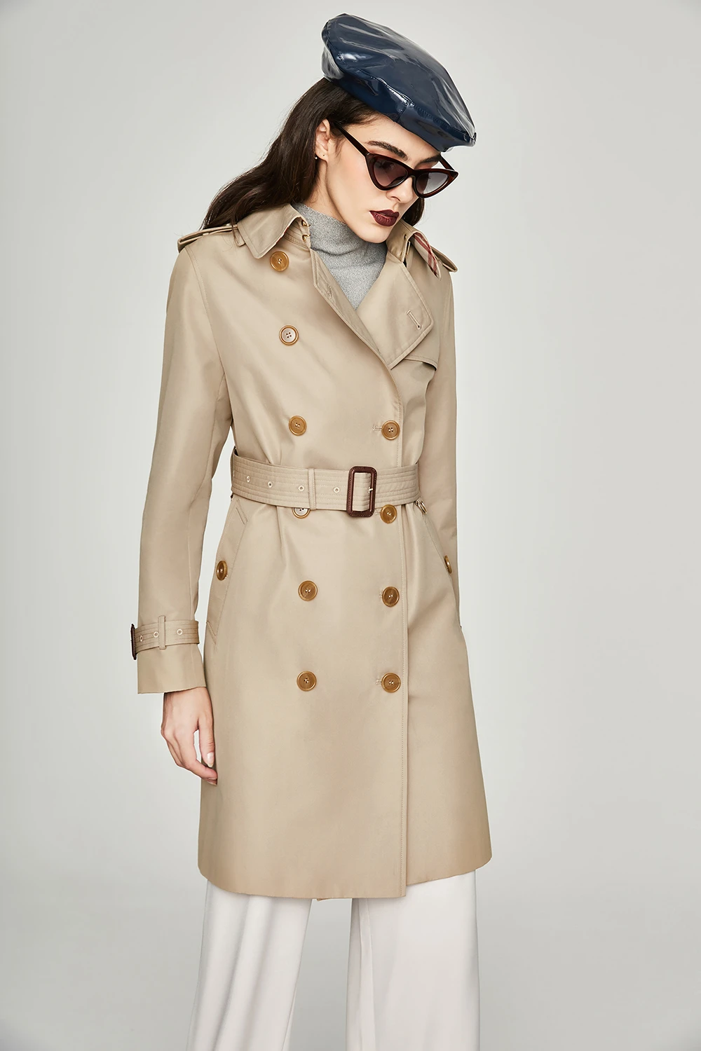 Double-breasted trench coat female long Jiazehua 2019 new chameleon Korean version waitmore long trench coat female down coat women