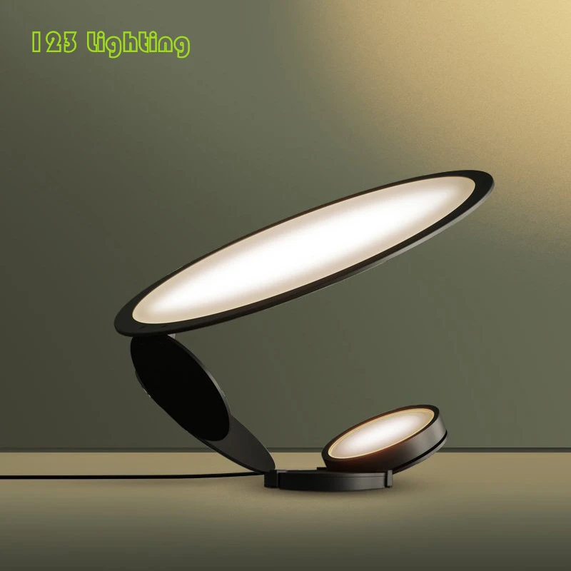 

Art Design LED Table Lamp Livingroom Bedside Desk Lights Round Acrylic Black Metal Hotel Room Decoration Home Lighting Fixtures