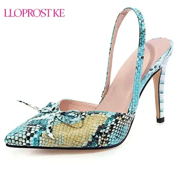 

Lloprost ke Summer Women 10cm Thin High Heel Slingback Sandals Close Toe Snake Print High Heel Sandals Office Lady Wedding Shoes
