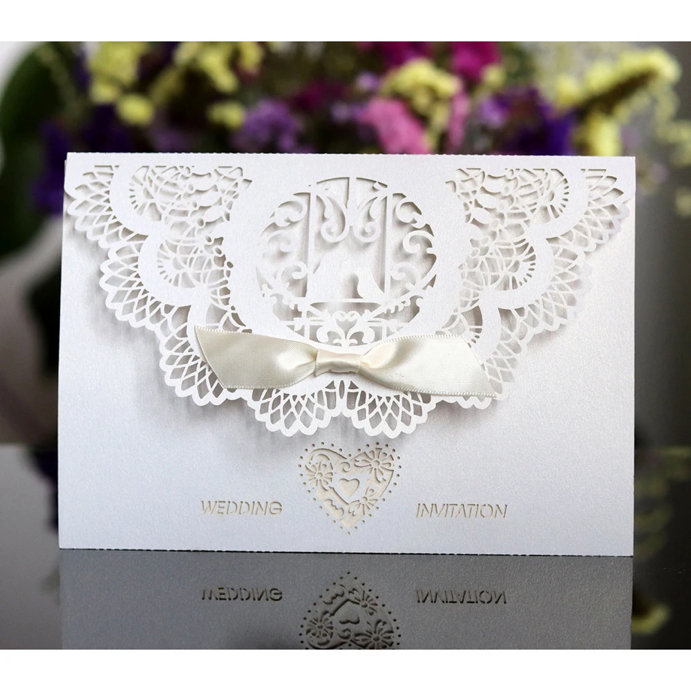  20pcs Laser Cut Wedding Invitations Cards with Bowknot Gold Birthday Invitation Card For Party Supp - 4.00041E+12