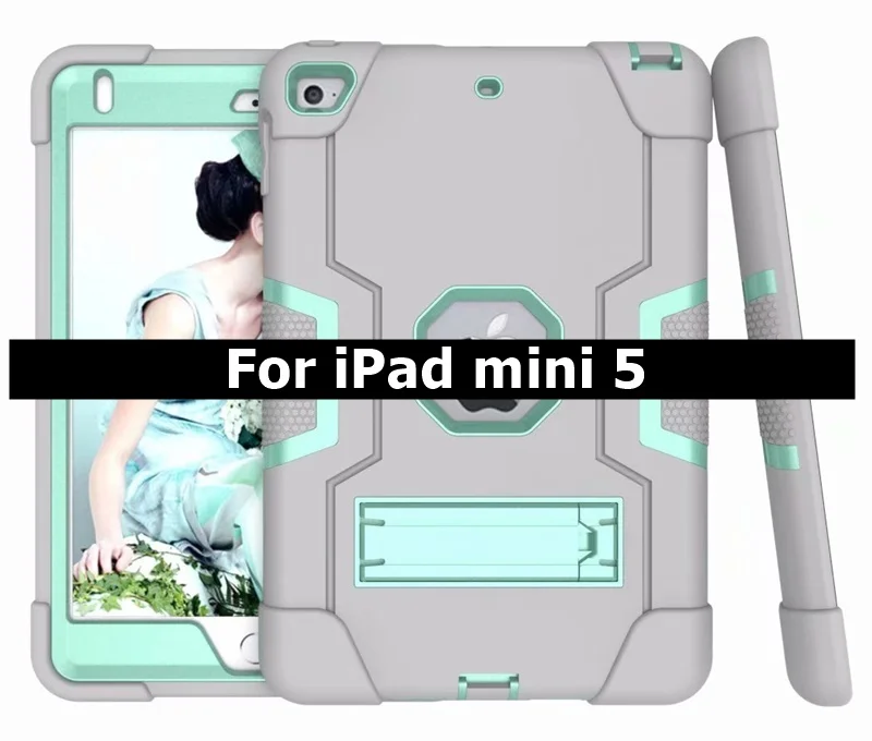 Mini 5-Gray Mint Чехол для Apple iPad mini 5 7," чехол для детей безопасный резиновый силиконовый противоударный бронированная подставка держатель чехол Чехол для iPad mini 4 - Цвет: Mini 5-Gray Mint
