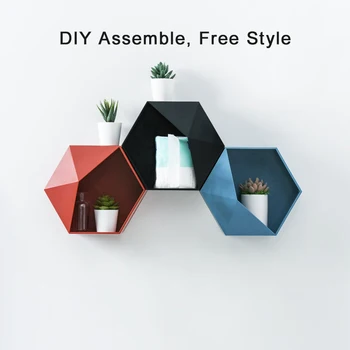 

DIY Assemble Storage Rack Hexagon Wall-mount Geometric Storage Racks Floating Shelf Display Rack Hanging Flower Pot Wall Shelf